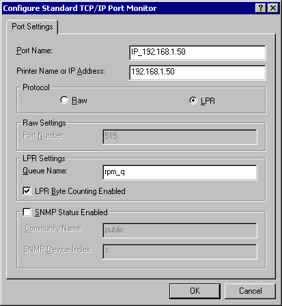 Select LPR for the custom port