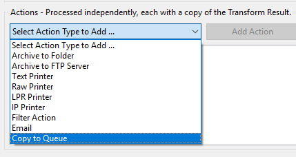 Selecting an action type to add