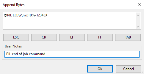 append bytes PJL EOJ
