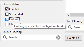 Queue status with holding selected