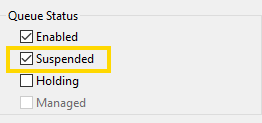 Queue status with suspended queue