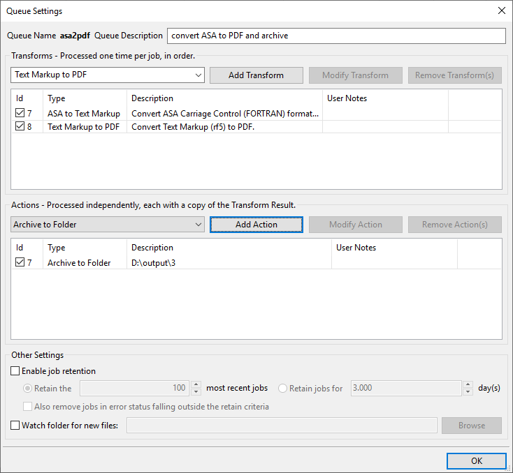 Queue with ASA to PDF setup