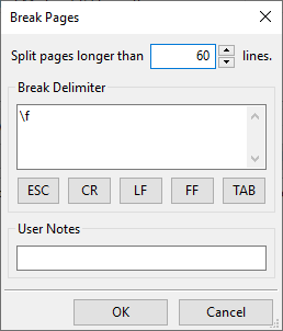 Break Pages setup