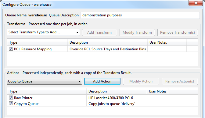 config for warehouse queue