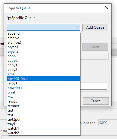 Copy queue destination