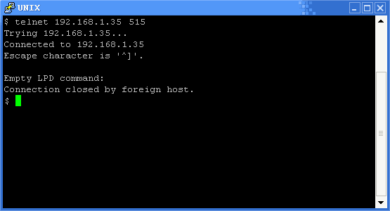 Telnet test from UNIX system to RPM