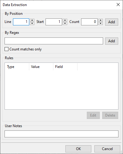 Data Extraction dialog