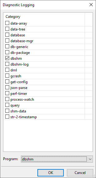 Diagnostic Logging form for dbshm