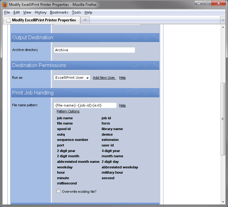 ExcelliPrint job-based filenaming options