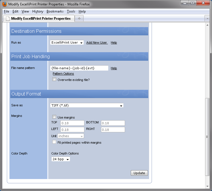 ExcelliPrint color support using TIFF