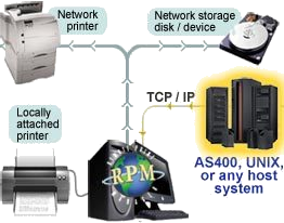 Data flows from host systems to RPM on to networked devices