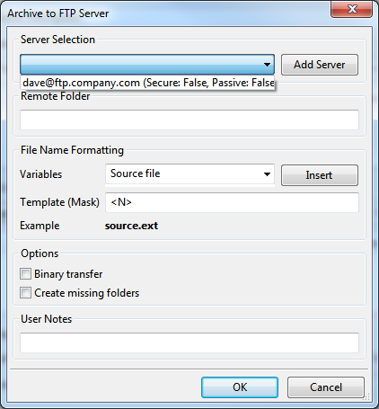 Setup for Archive to FTP Server