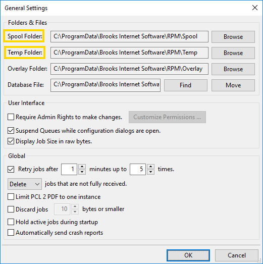 RPM work folder paths in General Settings