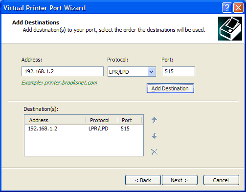 Port wizard add destinations