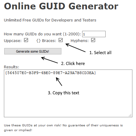 Website to create GUID