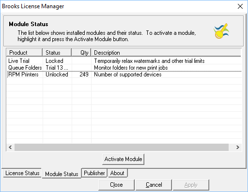 Module status with 249 printers