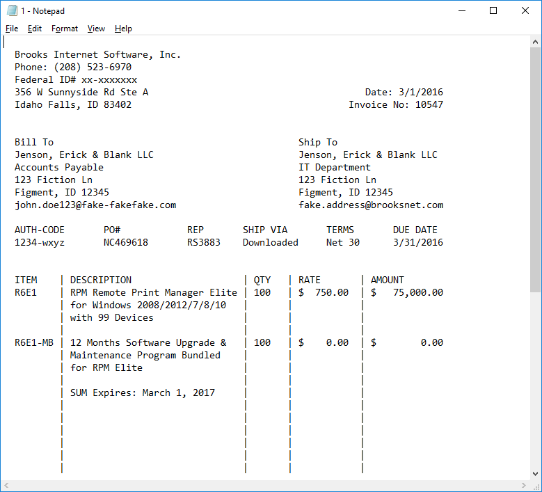 File contents in Notepad