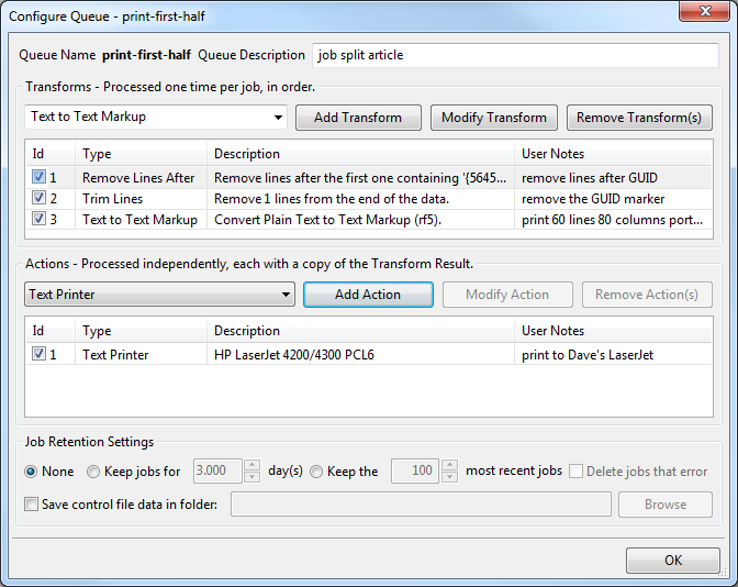 queue setup for printing first half