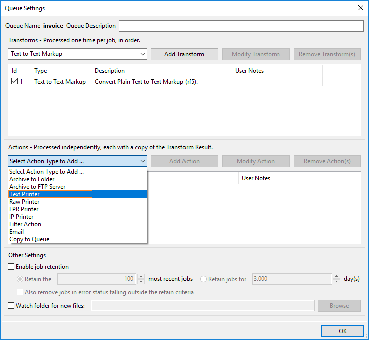 Selecting the queue output