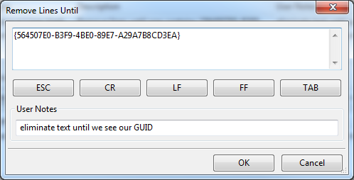 Remove lines up to the GUID marker