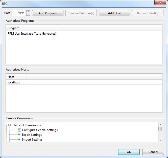 RPC port settings