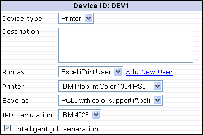 Device properties dialog