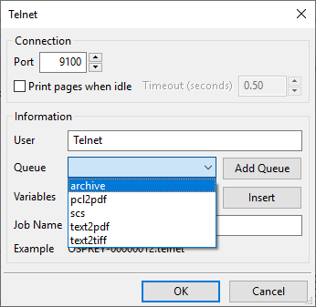 Queue selection in telnet port setup